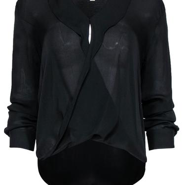 L'Agence - Black Silk Draped Blouse w/ Notch Collar Sz XS