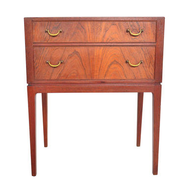 Danish Mid Century Modern Teak Two Drawer Chest with Brass Pulls 