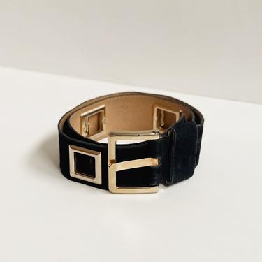Raven Suede Belt with Gold Buckle