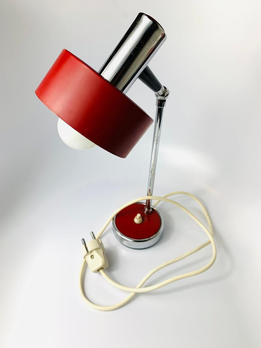 French Midcentury Red Brass and Marble Gooseneck Table Lamp, 1950s