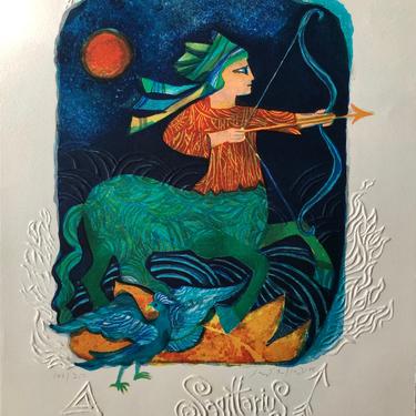 Judith Bledsoe Sagittarius Zodiac Embossed Lithograph #107/250 Free Shipping 