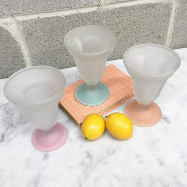 Vintage Dessert Glass Set Retro 1960s Fountain Soda or Milkshake Glasses + Frosted Glass + Set of 3 + Pastel Colors + Servingware + Kitchen 