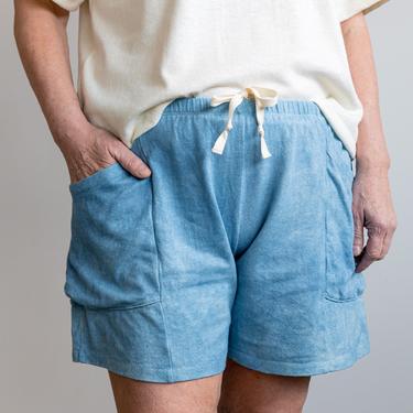 Hemp Lounge Short, Genderless Clothing, Plant dyed Pocket Shorts, Sky Blue Tie Pants 