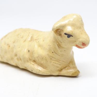 Antique German Composition Sheep,  Hand Painted Face,  for Putz or Christmas Nativity Creche, Vintage Lamb Western  Germany 