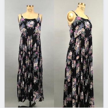 1990's Black Floral Tiered Maxi Dress 