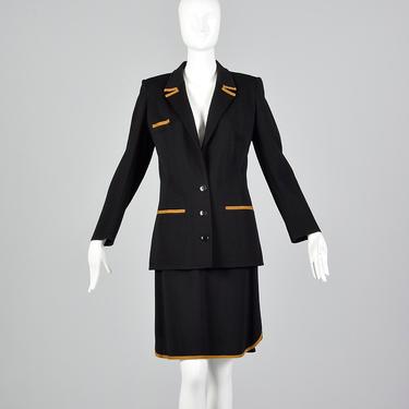 Medium 1980s Sonia Rykiel Black Skirt Suit Wool Separates Knit Separates Long Sleeve Knit Jacket Straight Skirt 80s Vintage 