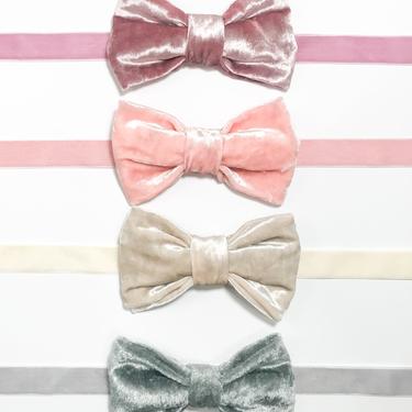 Crushed Velvet Bow Tie - Creme / Ivory / Charcoal / Burgundy / Mint - PreTied - Assorted Colors 