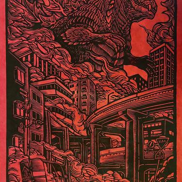 Godzilla Singular Point Red Block Print 