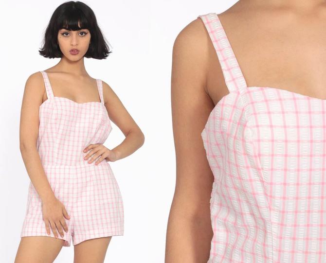 60s Bathing Suit Pink Cotton One Piece Swimsuit Checkered Plaid Pinup 1960s Swim Pin Up From Shop Exile Of Los Angeles Ca Attic