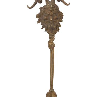 Antique Figural Horned Bronze Corner Applique