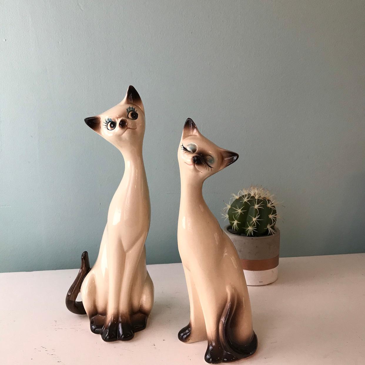 Siamese Cat statue Figurine set 1950s mid-century kitsch