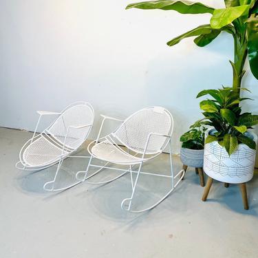 Mid Century Modern Set of Two Wrought Iron Rocking Chairs, Space Age Outdoor Furniture 