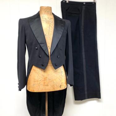 Vintage 1950s Brooks Brothers Tuxedo, Wool Peaked Lapel Tailcoat and Trousers, 1950s Formal Wear, Groom White Tie, 42S 