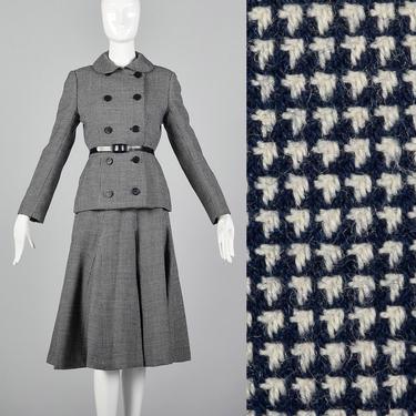 Medium Norman Norell 1970s Wool Skirt Suit Blue and White Tweed Suit Vintage Skirt Suit 70s Winter Suit Norell 