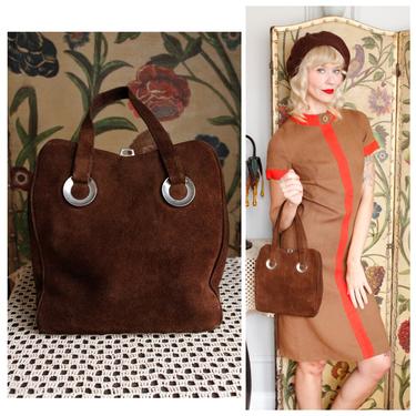 1960s Handbag // Dark Brown Suede Handbag // vintage 60s bag 