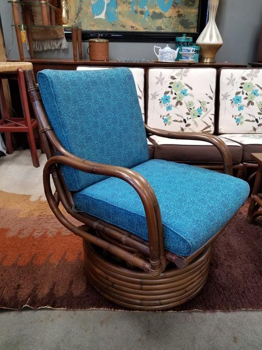 Mid Century Rattan Swivel Lounger By Calif Asia From Peg Leg