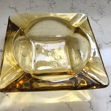 Vintage Yellow Amber Glass Ash Tray, Antique Yellow Glass Smoke Tray, Taper Burner Sage Incense or Weed, Boho by LeChalet