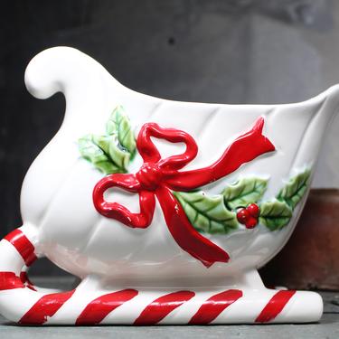 Vintage White Ceramic Sleigh Planter - Vintage 6&quot; Ceramic Planter for Your Holiday Decor - Made in Japan | FREE SHIPPING 