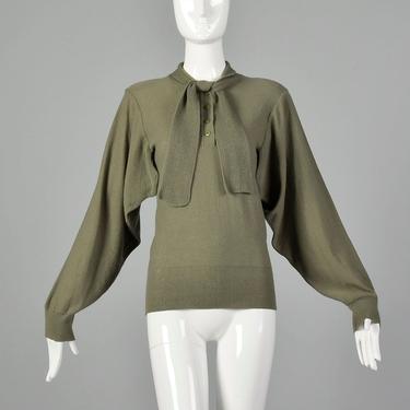 Medium Sonia Rykiel 1980s Green Sweater Designer Avante Garde Vented Open Armpits Ribbed Knit Trim 80s 