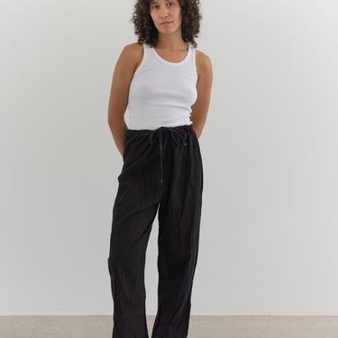 Vintage 28-40 Waist Black Drawstring Easy Pant | Pocket High Waist Cotton Pants | L XL | 