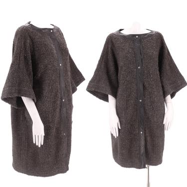 60s SILLS Bonnie Cashin gray wool coat M-L / vintage 1960s nubbly wool leather trim mod car clutch swing coat 50s 