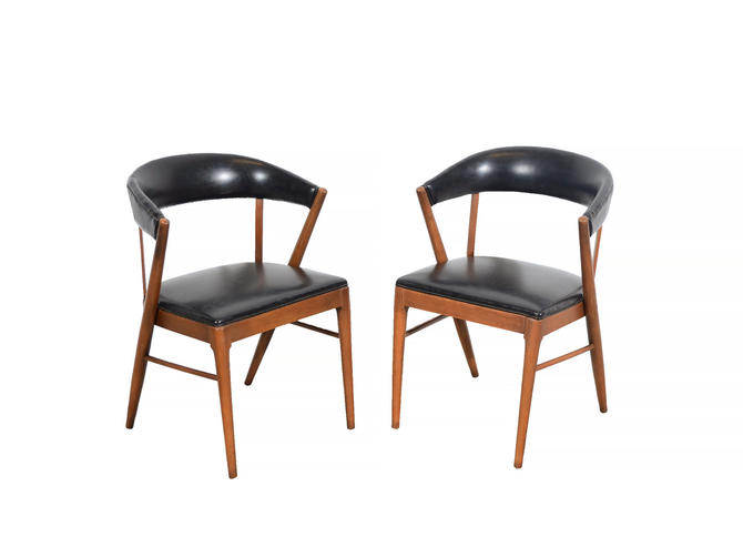 Shelby Williams Arm Chairs Black Naugahyde Mid Century Modern By