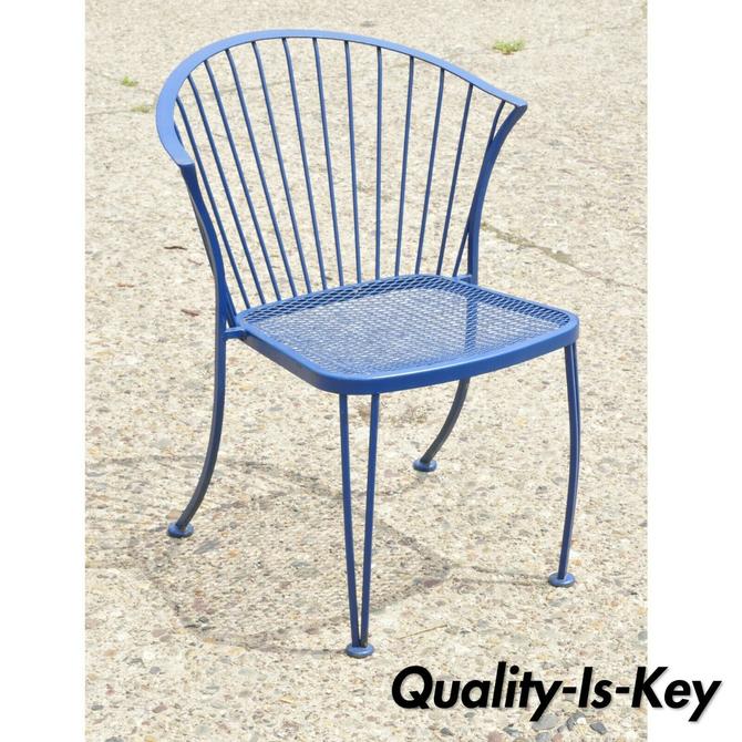 Vtg Woodard Pinecrest Blue Wrought Iron Patio Garden Dining Chair