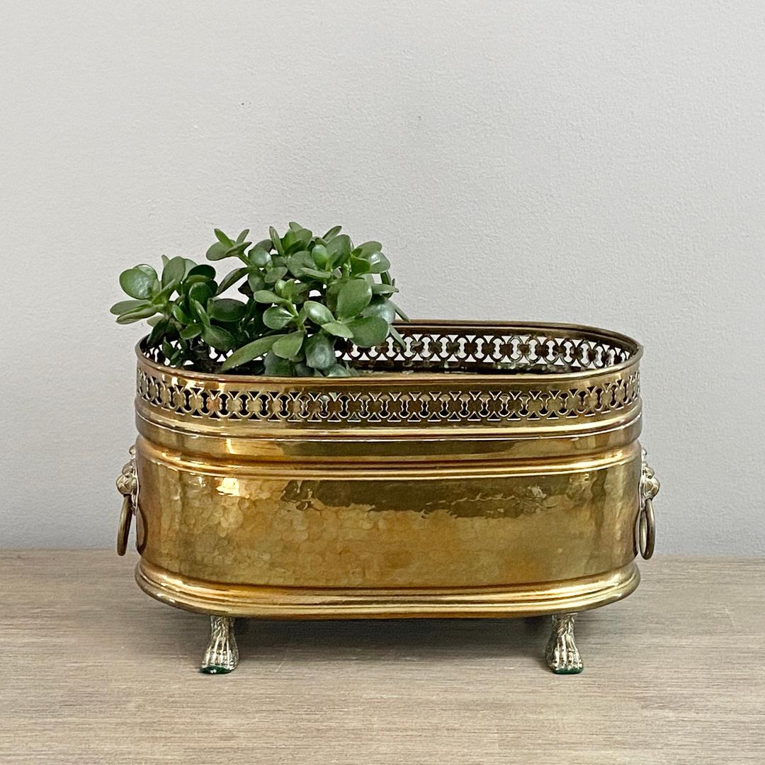 Vintage Large Brass Planter with Double Lion Head Handles Brass Bucket Brass newest Flowerpot Brass Home Decor Holland