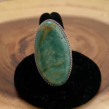 GREEN THUMB Navajo Silver and Turquoise Ring | Large Statement Ring | Native American Southwestern Style Jewelry | Size 10 1/4 