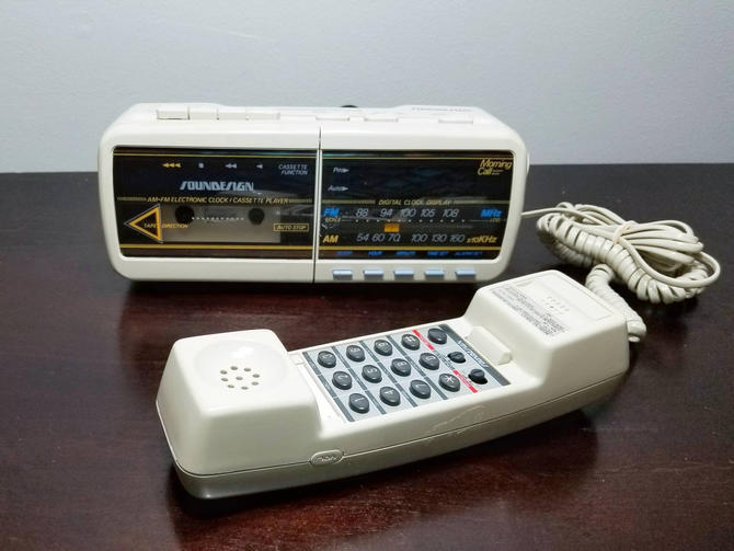 1980s Soundesign Phone, Clock, Cassette Player, Radio, Alarm Clock. All