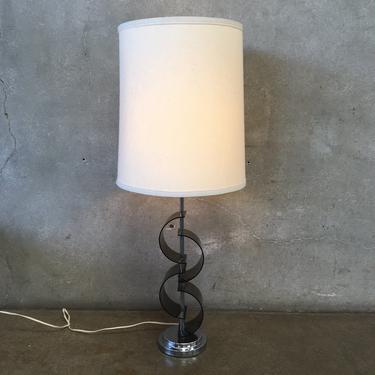 Mid Century Vintage Smoke Curved Acrylic & Chromed Lamp with shade