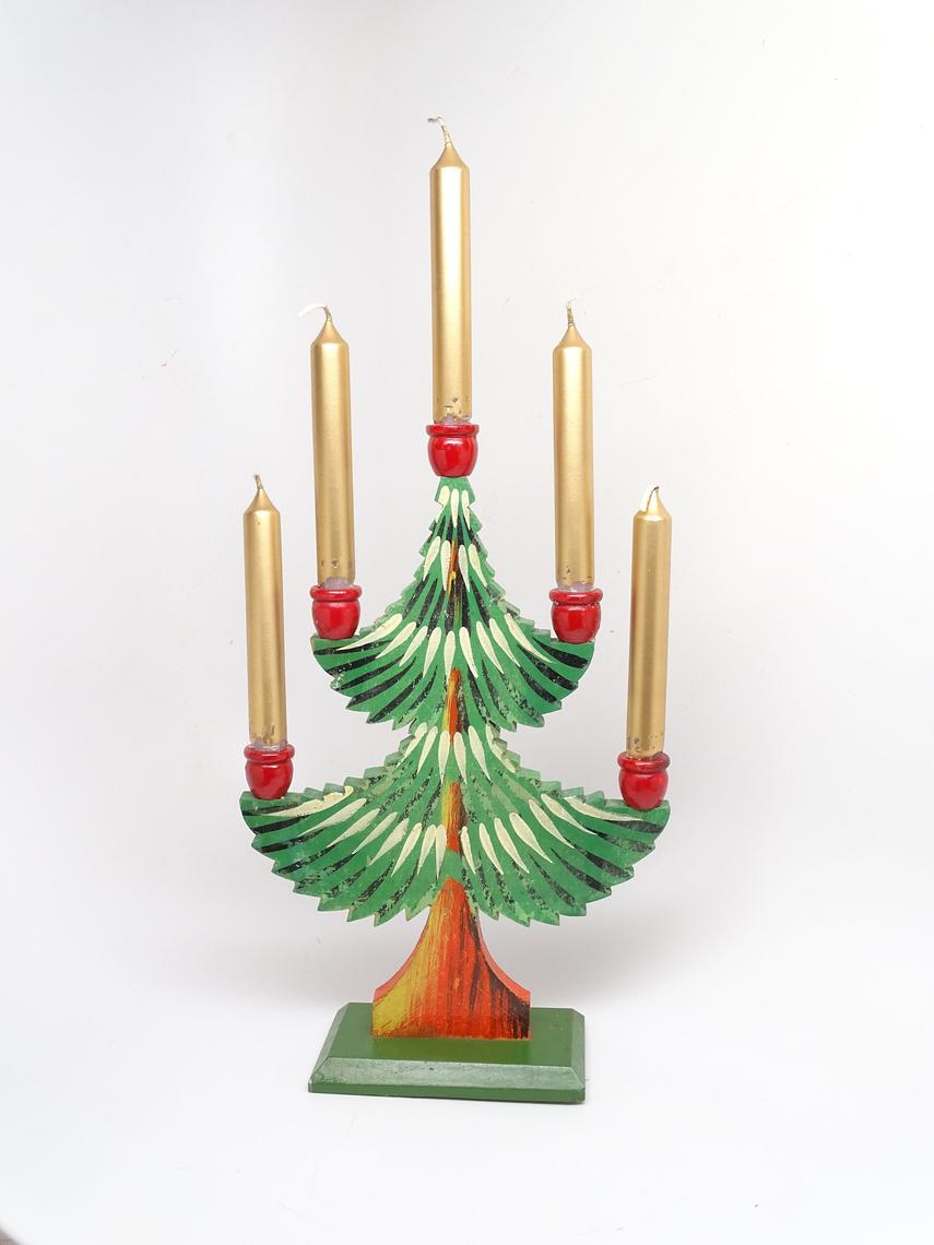 Antique Wooden Swiss Christmas Tree With Candle Holders, Vintage Hand 