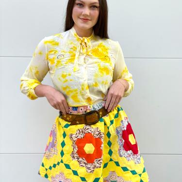 Lemon Silk Tie Dye Pussy Bow Blouse