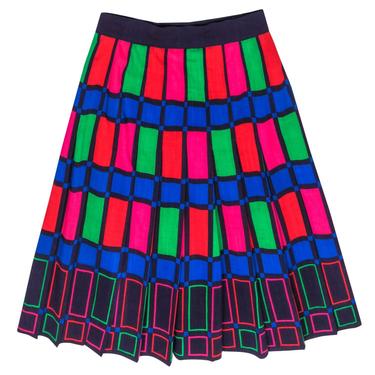 Escada - Multicolor Rectangle Pattern Pleated Midi Skirt Sz 8