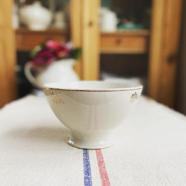Beautiful huge vintage  French ironstone cafe au lait bowl with silver floral-BSF 
