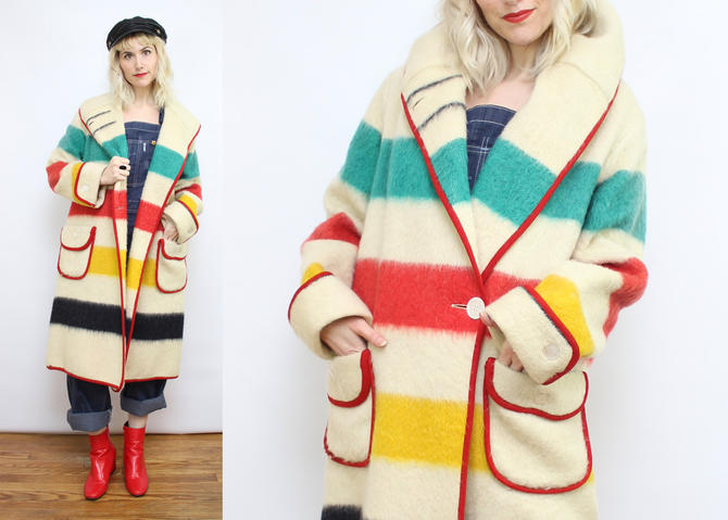Vintage 60's 70's Hudson Bay Blanket Coat / 1970's 4 Point