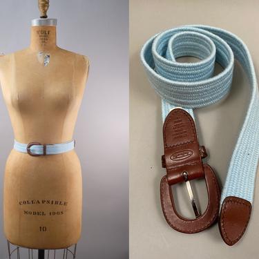 80s Talbots Belt Woven Stretch Belt Genuine Leather Trim Blue Size Small 
