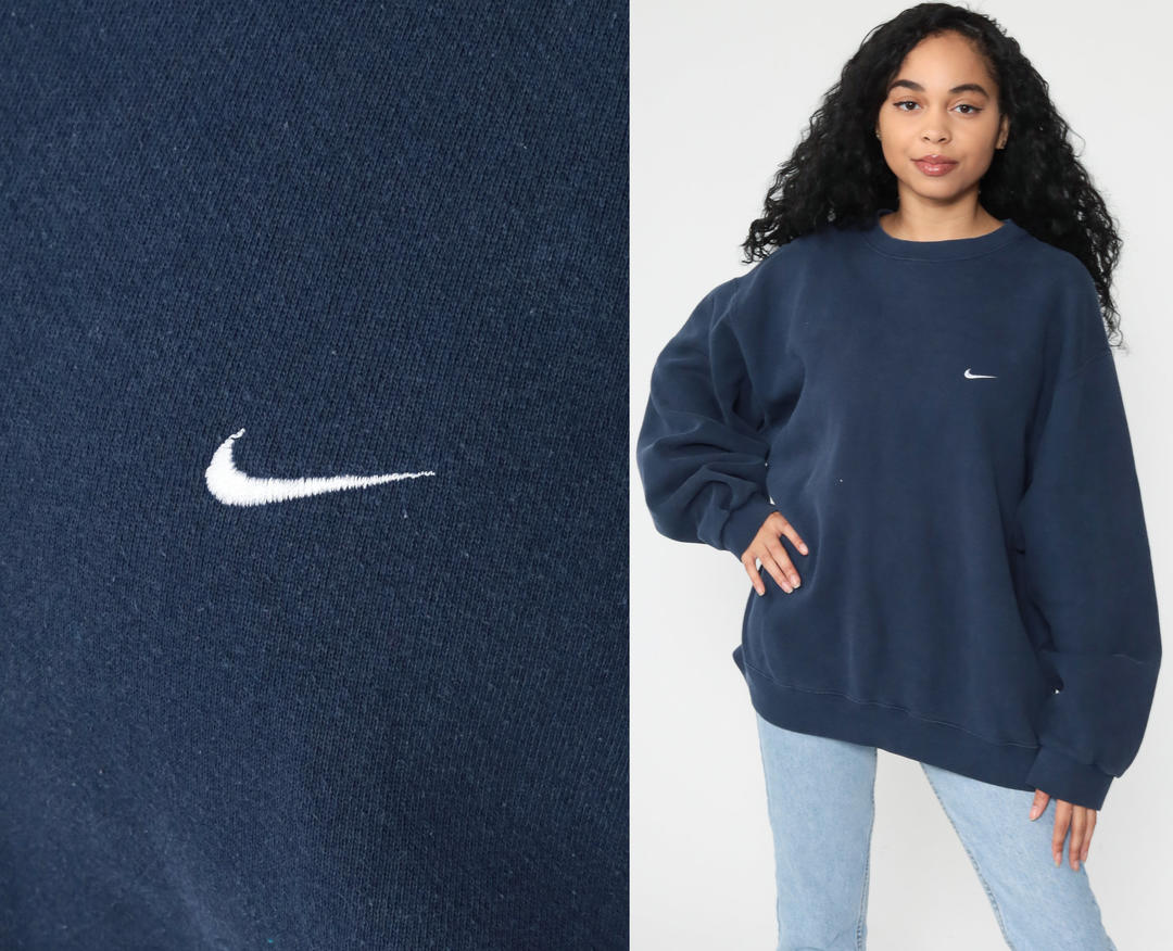 Nike Sweatshirt -- 90s Navy Blue Sports Shirt Nike Swoosh 1990