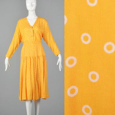 Medium 1980s Guy Laroche Set Matching Blouse Skirt Set Long Sleeve Blouse Midi Skirt Separates Bright Yellow 80s Vintage 