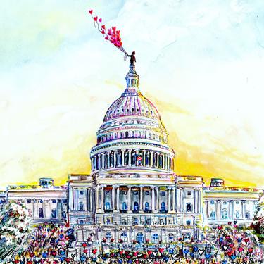 Giclee Print Heart Balloons over U.S. Capitol Building by Cris Clapp Logan 