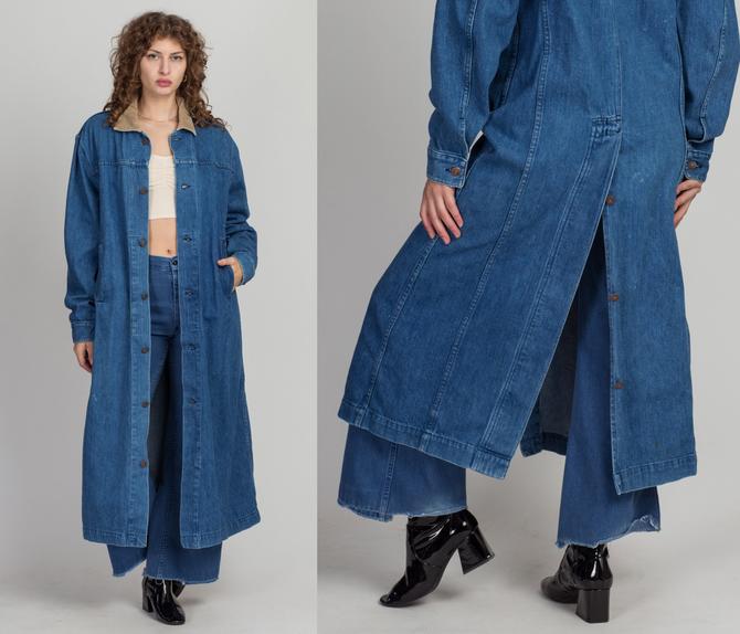 80s Levi s Western Denim Trench Coat Men s Small Women s Flying Apple Vintage Los Angeles CA