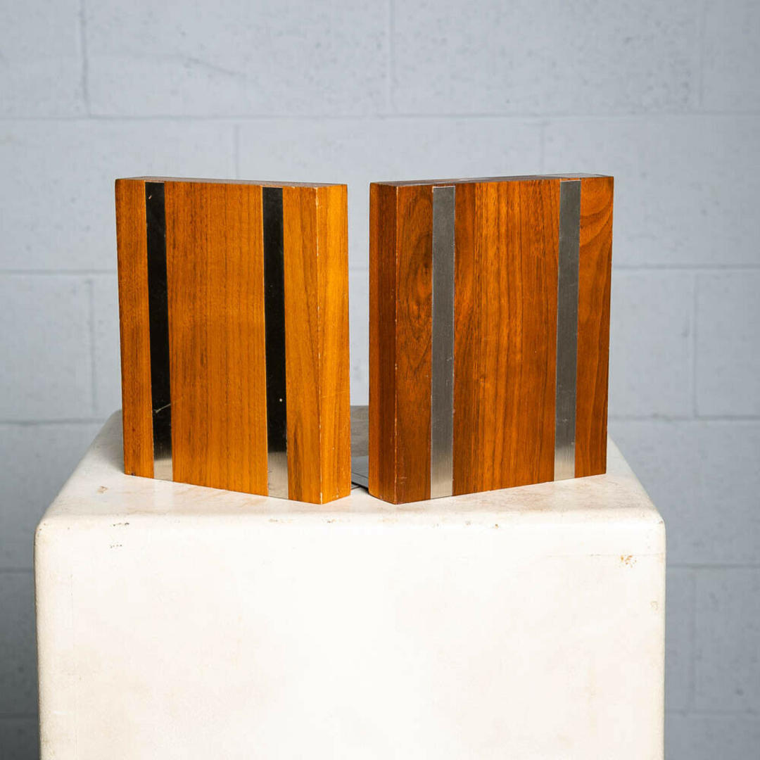 Mid Century Modern Bookends Solid Walnut Wood Metal Park Sherman Midcentury Sacramento