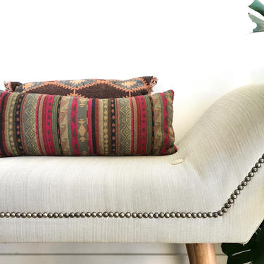 Boho Pillow - Long Southwestern Geometric Tapestry Pillow - Pink Green Beige Bohemian Native American Style Decorative Couch Throw Pillow 