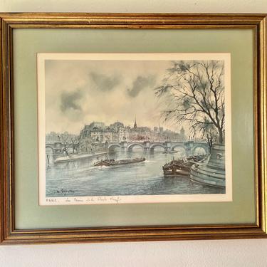Vintage Paris Art - French Art - Paris La Seine et le Pont Neuf by Maurice Legendre - Paris Framed Art  - Paris Landscape Art 