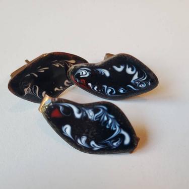 Modernist cufflinks and tie clip copper and enamel set, 1950's 