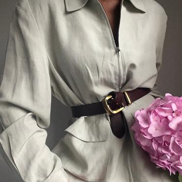 vintage deadstock silk and linen minimal zip up jacket 