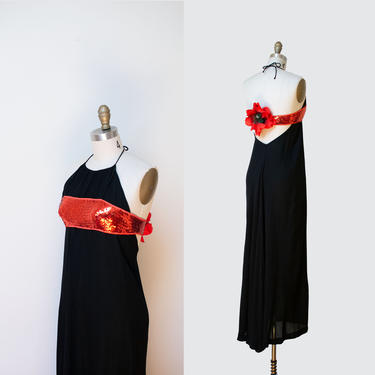 1970s Pierre Cardin Dress / 70s Chiffon Sequin Evening Gown 
