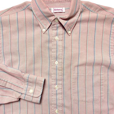 Vintage HATHAWAY Oxford Cloth Button-Down Striped Shirt ~ size M ~ OCBD ~ Worn-In / Soft 