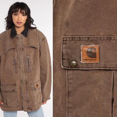 Men's Carhartt Jacket xl -- 90s Barn Coat Brown CORDUROY COLLAR Vintage Workwear Blanket Lined Work Wear Extra Large xl 