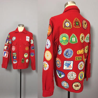 Vintage Boyscouts Jacket / Red Wool Boy Scout Jacket / Boy Scout Patch Jacket / Vintage Scouts Leader Jacket / Boy Scout Wool Button Up 